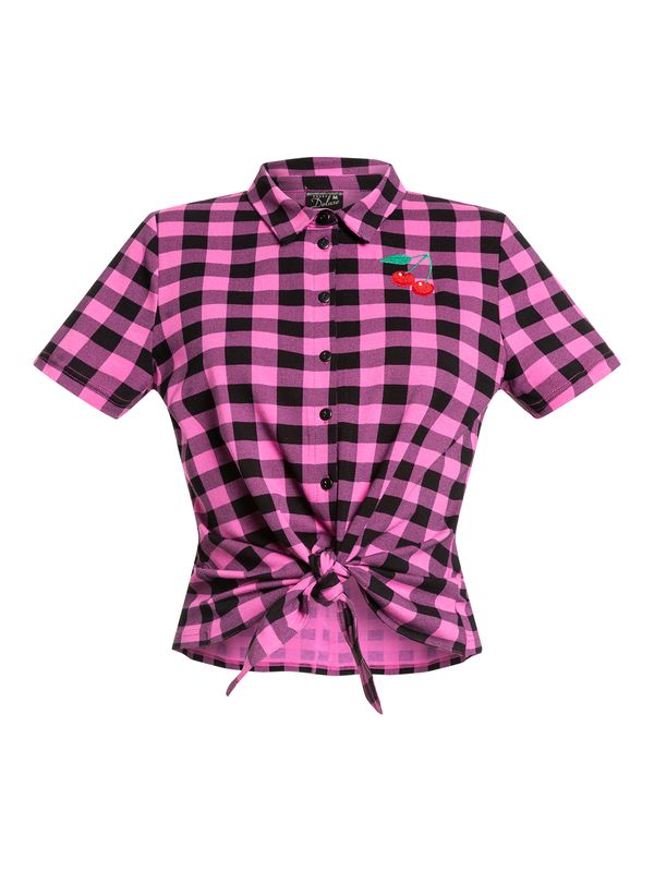 Nastrovje Potsdam Pussy Deluxe Pink checkered Damen Kurzarmbluse schwarz/lightpink