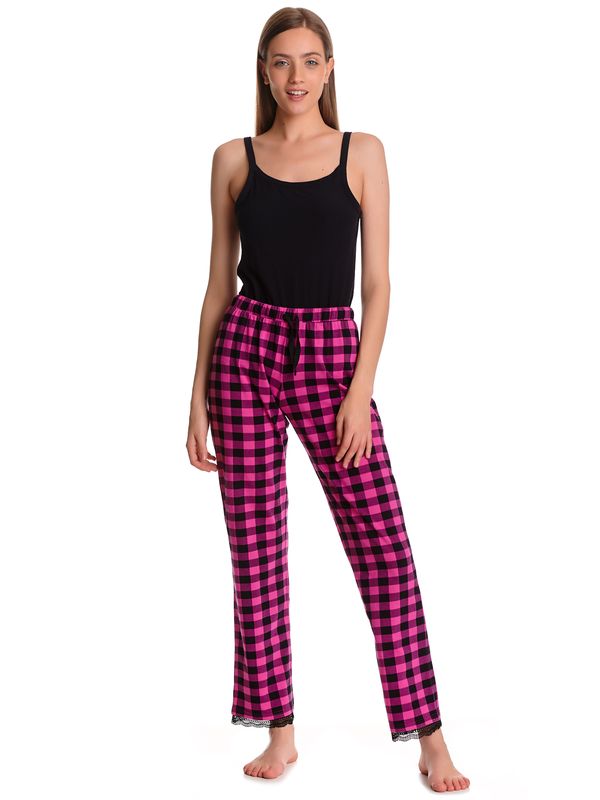 Nastrovje Potsdam Pussy Deluxe Pink Checkered Damen Schlafhose Schwarz/lightpink