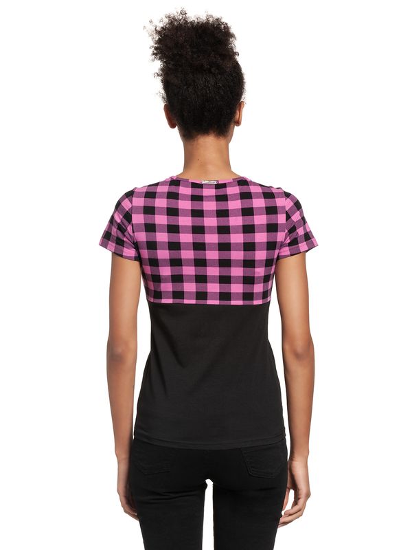 Nastrovje Potsdam Pussy Deluxe Pink Checkered Damen T-Shirt Schwarz/lightpink