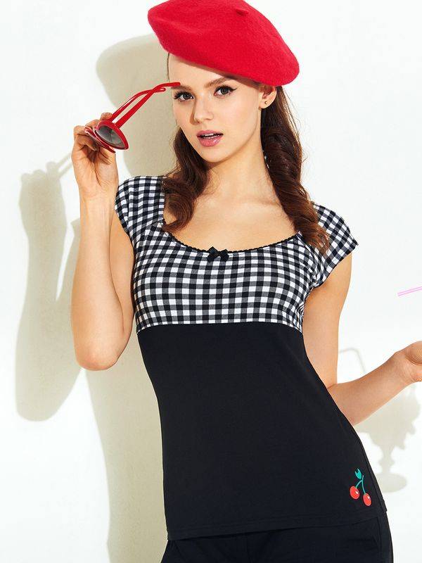 Nastrovje Potsdam Pussy Deluxe Plaid Evie Damen T-Shirt Schwarz/weiß