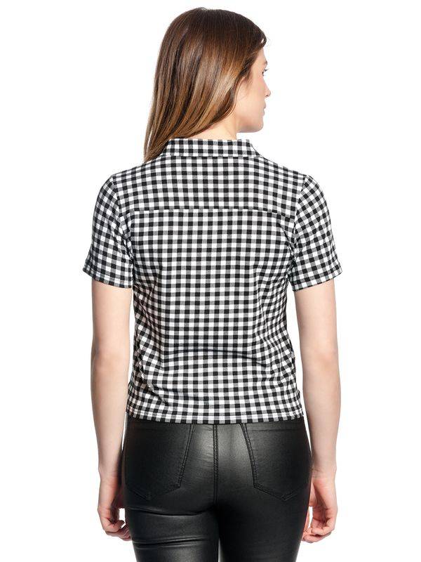 Nastrovje Potsdam Pussy Deluxe Plaid Short Damen Kurzarmbluse Schwarz/weiß