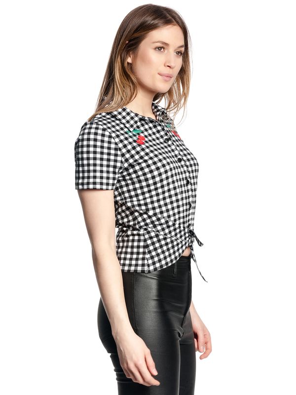 Nastrovje Potsdam Pussy Deluxe Plaid Short Damen Kurzarmbluse Schwarz/weiß