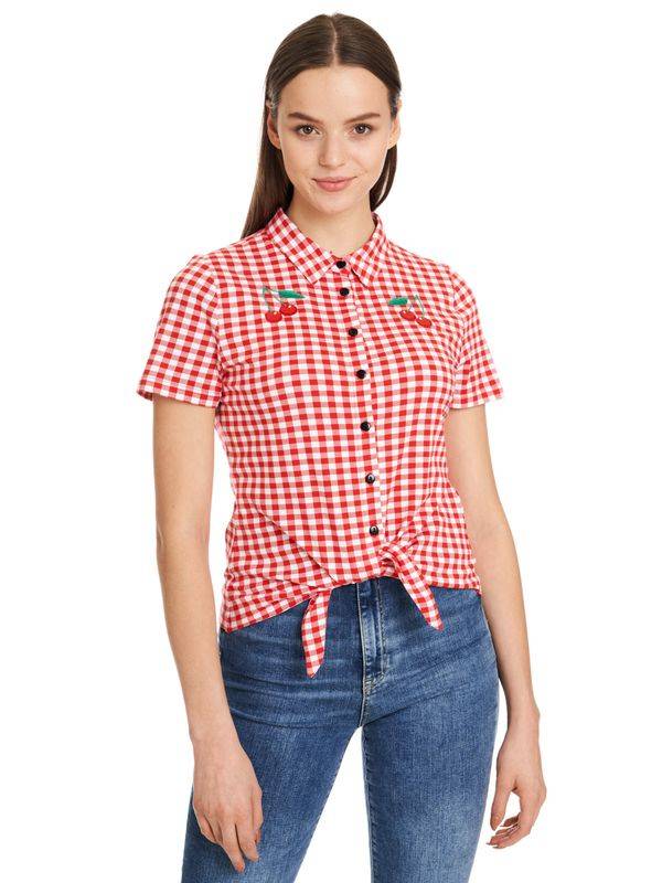 Nastrovje Potsdam Pussy Deluxe Red Plaid Damen Kurzarmbluse Rot Allover