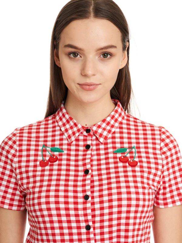 Nastrovje Potsdam Pussy Deluxe Red Plaid Damen Kurzarmbluse Rot Allover