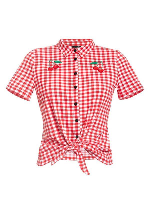 Nastrovje Potsdam Pussy Deluxe Red Plaid Damen Kurzarmbluse rot allover