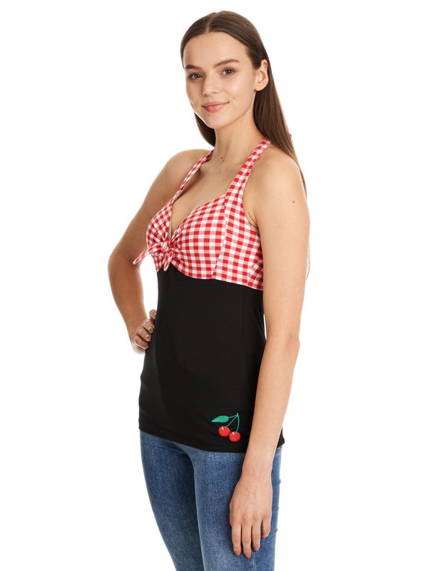 Nastrovje Potsdam Pussy Deluxe Red Plaid Damen Neckholdertop Schwarz/rot
