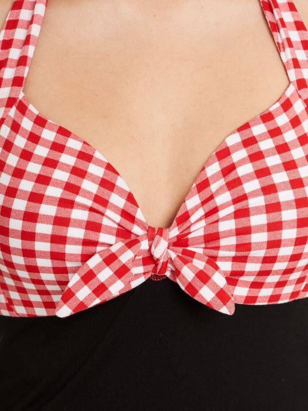 Nastrovje Potsdam Pussy Deluxe Red Plaid Damen Neckholdertop Schwarz/rot