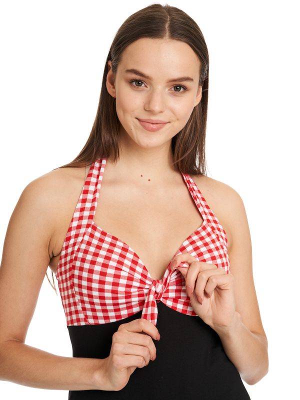 Nastrovje Potsdam Pussy Deluxe Red Plaid Damen Neckholdertop Schwarz/rot