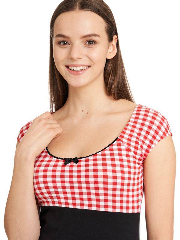 Nastrovje Potsdam Pussy Deluxe Red Plaid Evie Damen T-Shirt Schwarz/rot