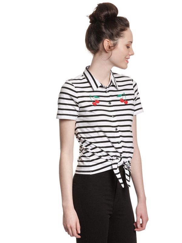 Nastrovje Potsdam Pussy Deluxe Revival Stripes Short Damen Kurzarmbluse Schwarz/weiß