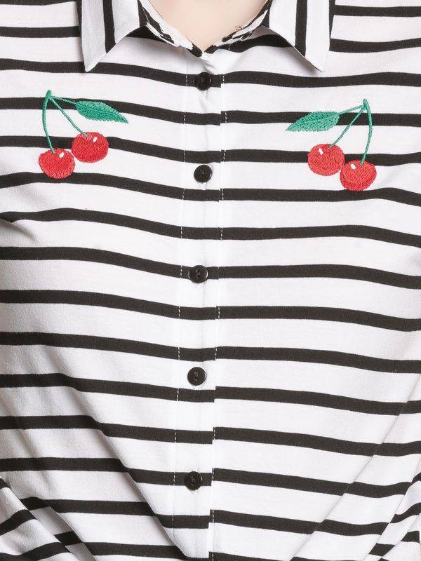 Nastrovje Potsdam Pussy Deluxe Revival Stripes Short Damen Kurzarmbluse Schwarz/weiß