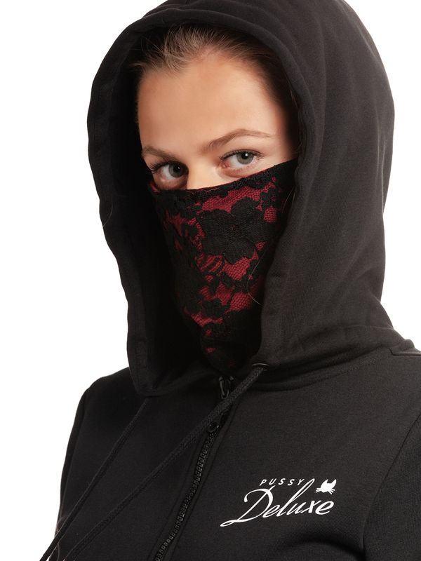 Nastrovje Potsdam Pussy Deluxe Stay Safe Lace Mask Damen Kapuzensweatjacke Schwarz