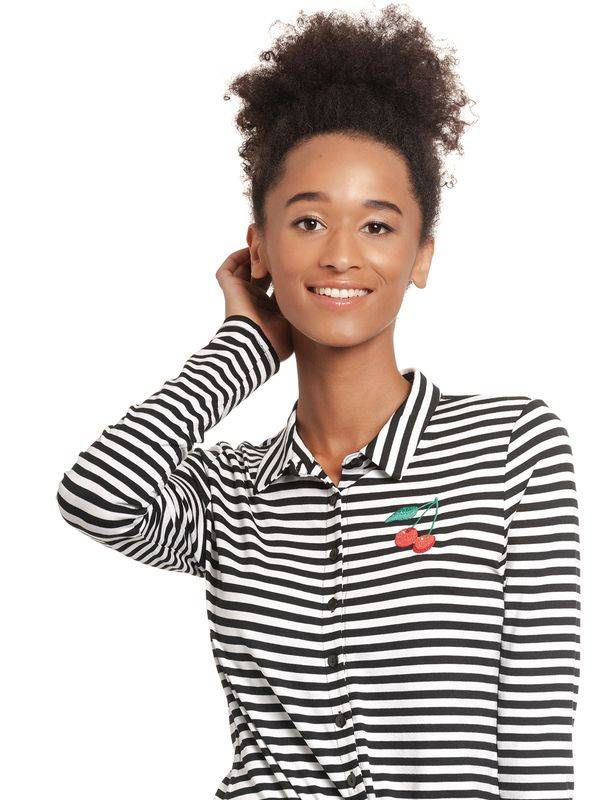 Nastrovje Potsdam Pussy Deluxe Stripes Damen Langarmbluse Schwarz/weiß