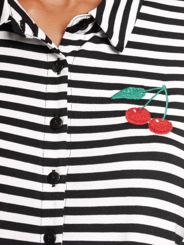 Nastrovje Potsdam Pussy Deluxe Stripes Damen Langarmbluse Schwarz/weiß