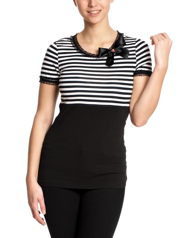 Nastrovje Potsdam Pussy Deluxe Stripey Black/white On Black Damen T-Shirt Schwarz/weiß