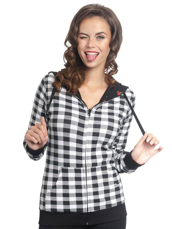 Nastrovje Potsdam Pussy Deluxe Vichy & Cherries Wendejacke Schwarz Allover