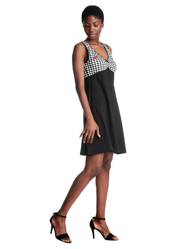 Nastrovje Potsdam Pussy Deluxe Vichy Cherry Damen A-Linien-Kleid Schwarz/allover