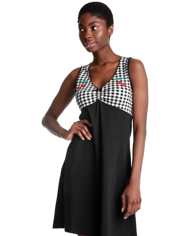 Nastrovje Potsdam Pussy Deluxe Vichy Cherry Damen A-Linien-Kleid Schwarz/allover