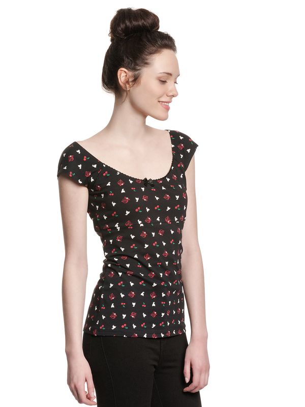 Nastrovje Potsdam Pussy Deluxe White Kitten Damen T-Shirt Schwarz Allover