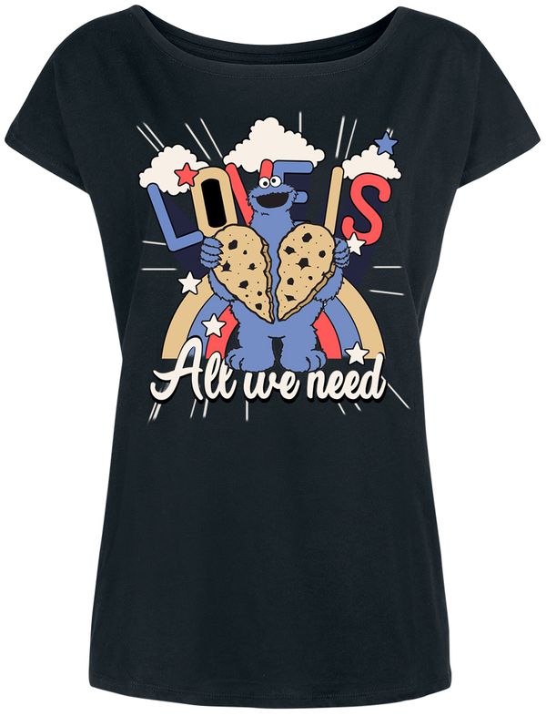 Nastrovje Potsdam Sesamstrasse Love Is All We Need Cookie Damen Loose-Shirt Schwarz