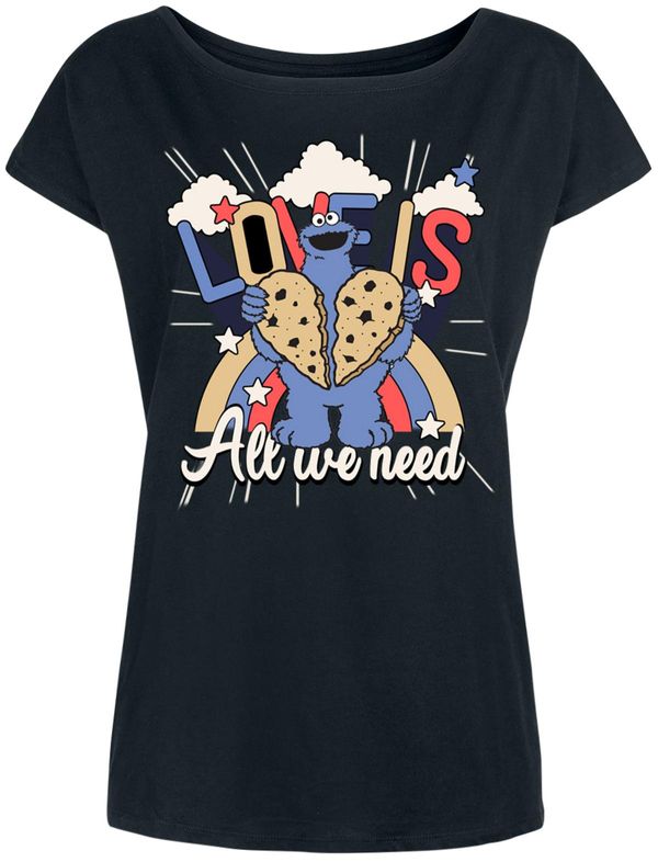 Nastrovje Potsdam Sesamstrasse Love Is All We Need Cookie Damen Loose-Shirt schwarz