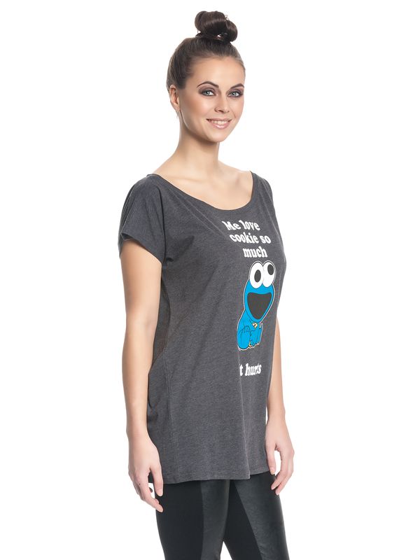 Nastrovje Potsdam Sesamstrasse Me Love Cookie Damen Loose-Shirt Dunkelgrau Meliert
