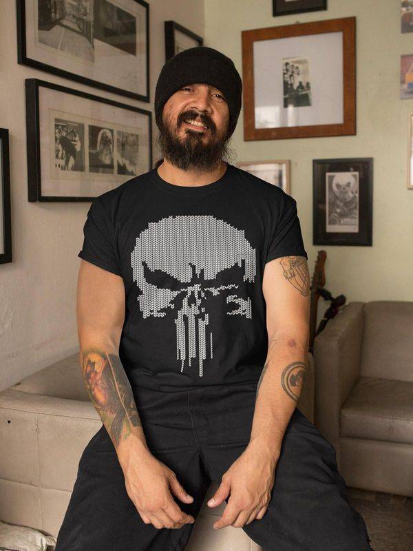 Nastrovje Potsdam The Punisher Fake Knit Herren T-Shirt Schwarz