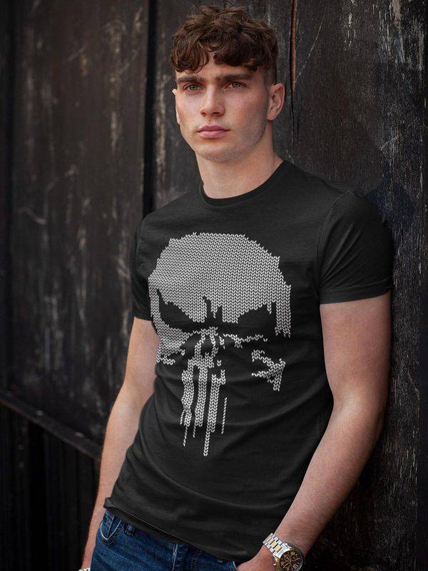 Nastrovje Potsdam The Punisher Fake Knit Herren T-Shirt Schwarz