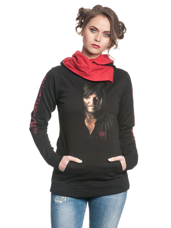 Nastrovje Potsdam The Walking Dead Daryl Portrait Shawl Hoodie Frauen Kapuzenpullover Schwarz/rot