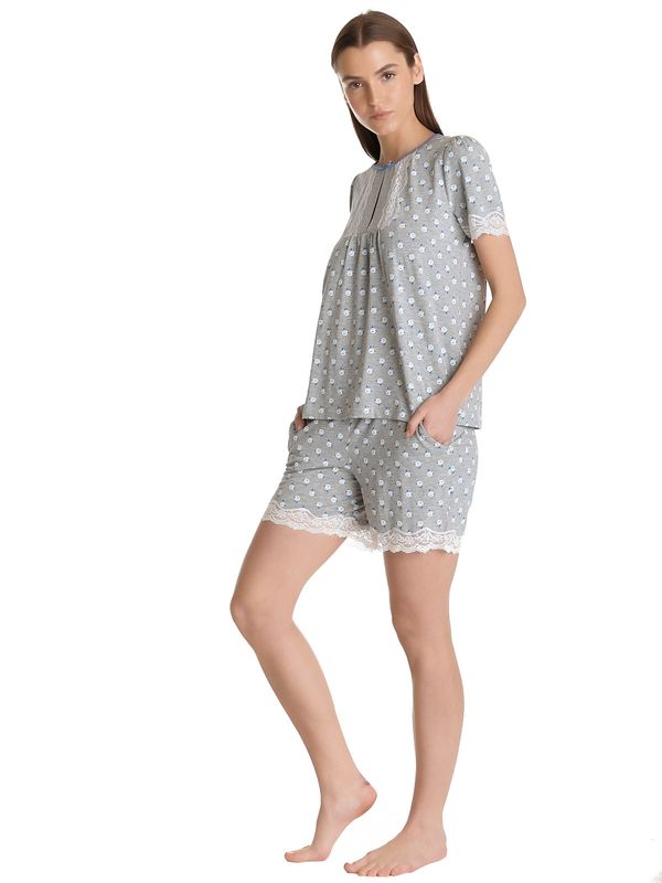 Nastrovje Potsdam Vive Maria Blue Love Damen Pyjama Grau Meliert Allover