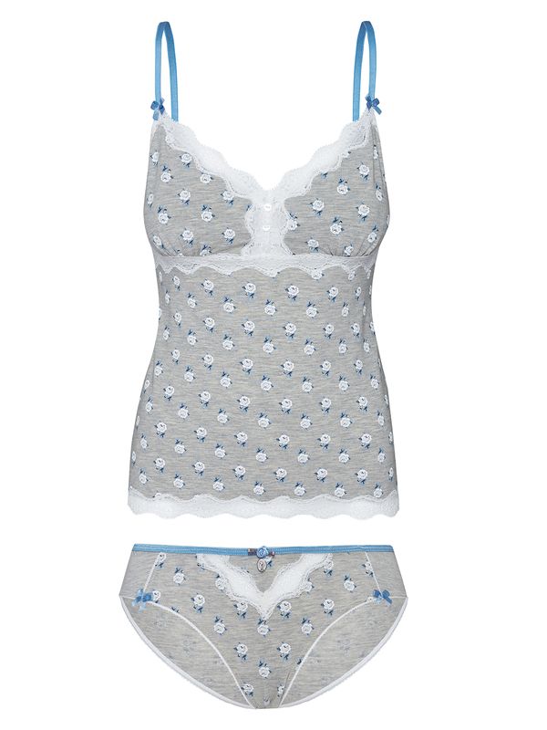 Nastrovje Potsdam Vive Maria Blue Love Damen Wäscheset: Top Mit Slip Grau Meliert Allover