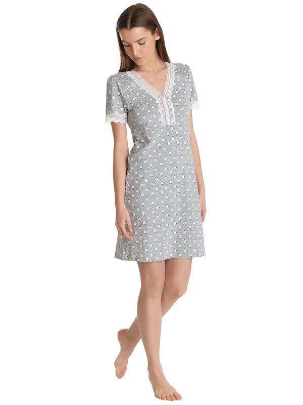 Nastrovje Potsdam Vive Maria Blue Rose Damen Nachthemd Grau Meliert Allover