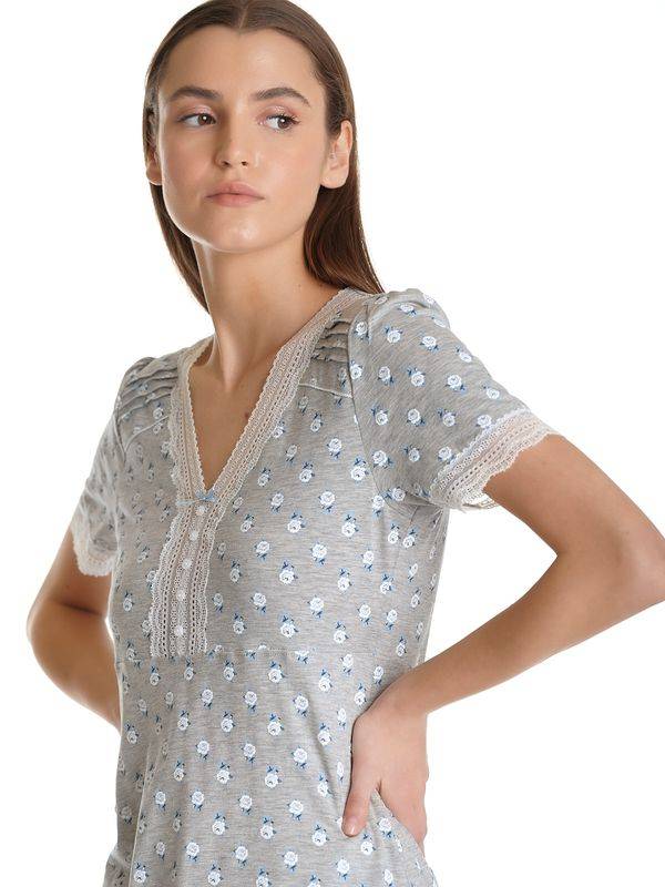 Nastrovje Potsdam Vive Maria Blue Rose Damen Nachthemd Grau Meliert Allover