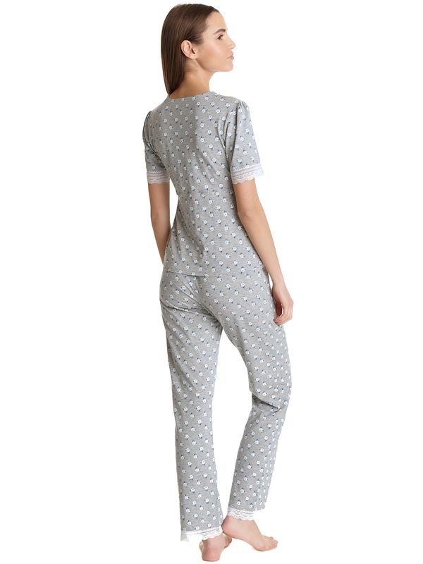 Nastrovje Potsdam Vive Maria Blue Rose Damen Pyjama Grau Meliert Allover