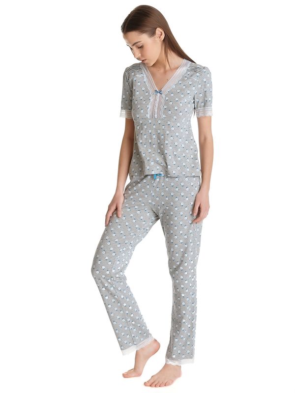 Nastrovje Potsdam Vive Maria Blue Rose Damen Pyjama Grau Meliert Allover