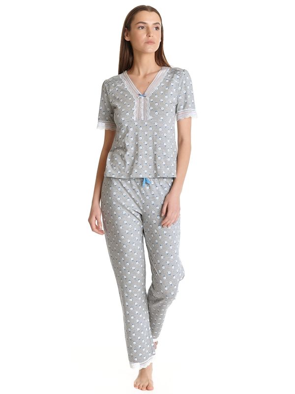 Nastrovje Potsdam Vive Maria Blue Rose Damen Pyjama Grau Meliert Allover