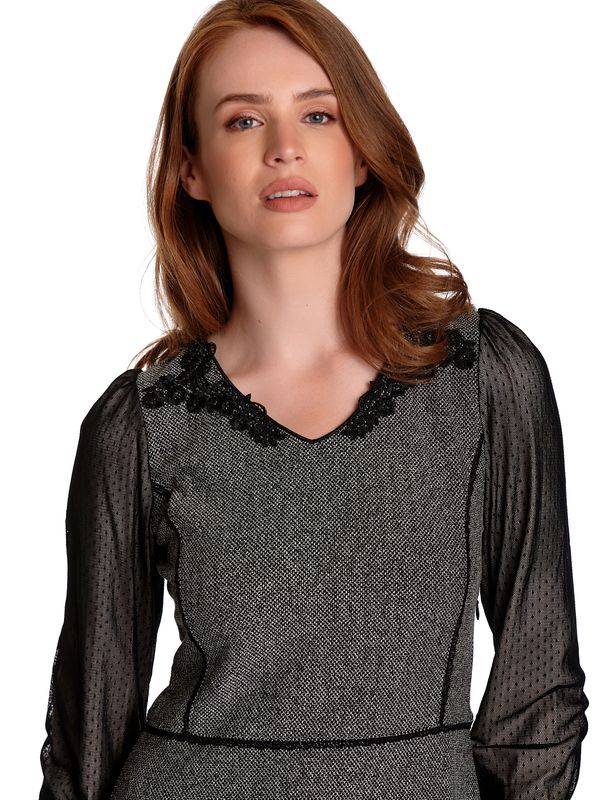 Nastrovje Potsdam Vive Maria Cottage Girl Damen A-Linien-Kleid Grau Meliert/schwarz