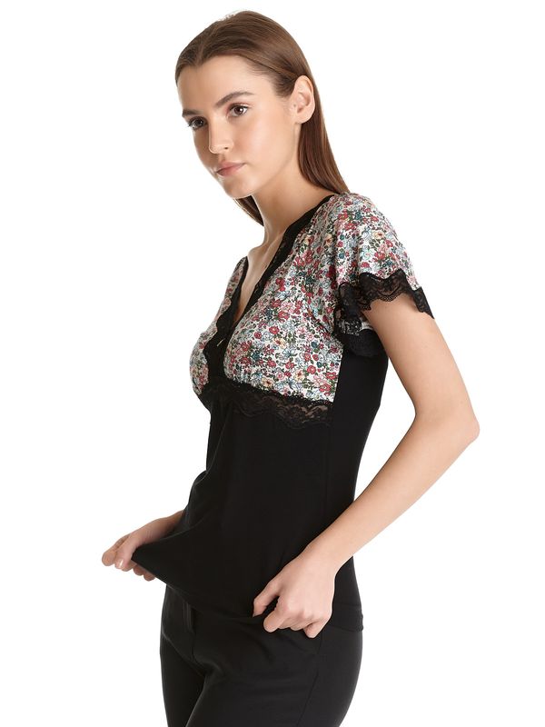 Nastrovje Potsdam Vive Maria French Flower Damen T-Shirt Schwarz/creme Allover