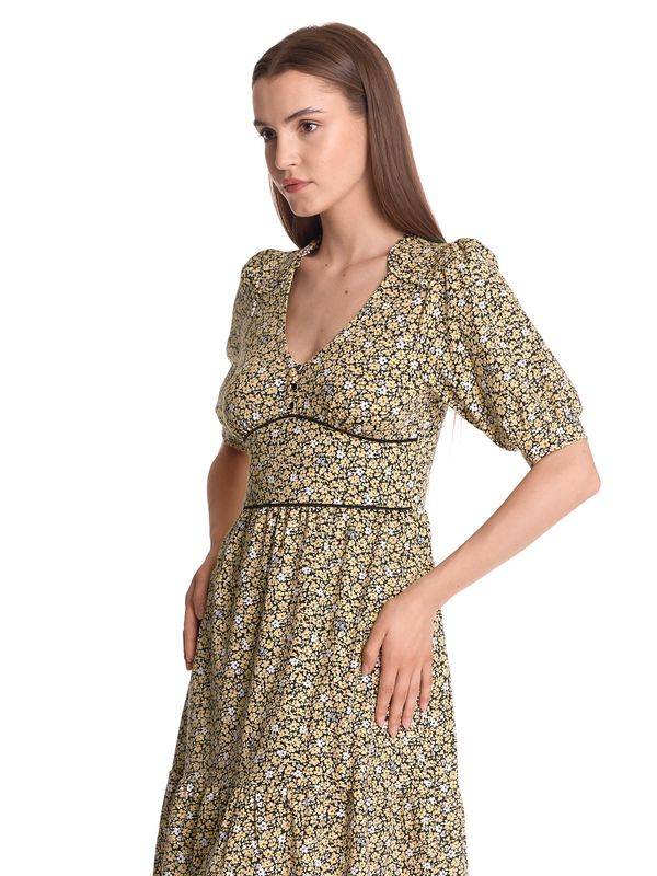 Nastrovje Potsdam Vive Maria Golden Flower Damen A-Linien-Kleid Dunkelgelb Allover