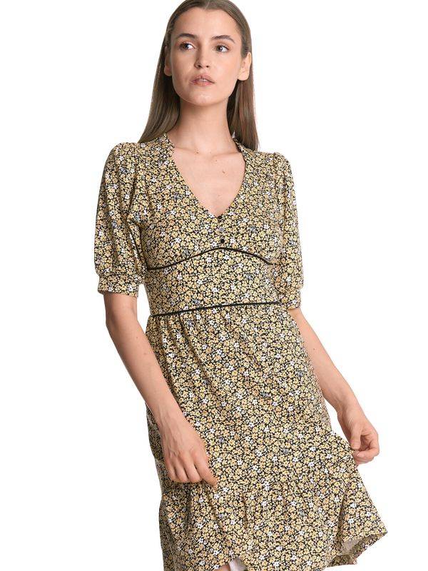 Nastrovje Potsdam Vive Maria Golden Flower Damen A-Linien-Kleid Dunkelgelb Allover