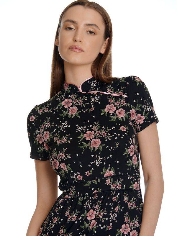 Nastrovje Potsdam Vive Maria Hibiscus Asia Damen A-Linien-Kleid Schwarz Allover