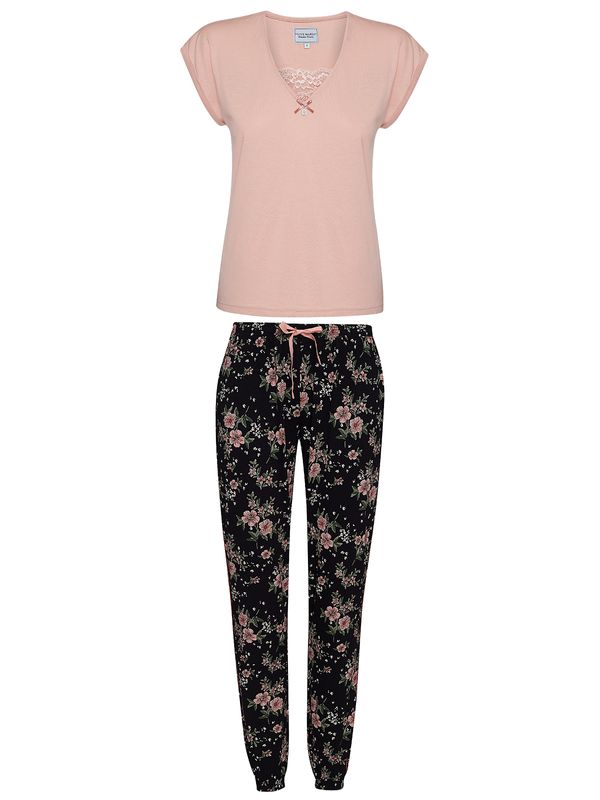 Nastrovje Potsdam Vive Maria Hibiscus Dream Damen Pyjama Lightpink/schwarz Allover