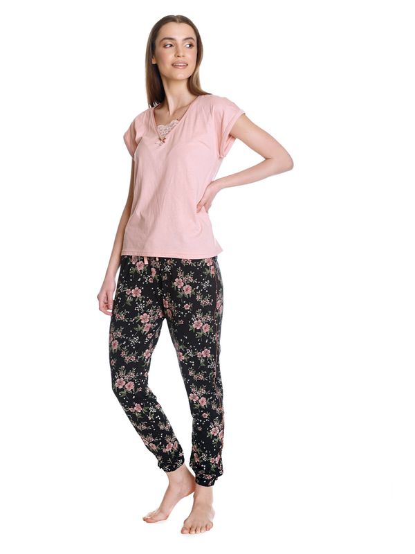 Nastrovje Potsdam Vive Maria Hibiscus Dream Damen Pyjama Lightpink/schwarz Allover