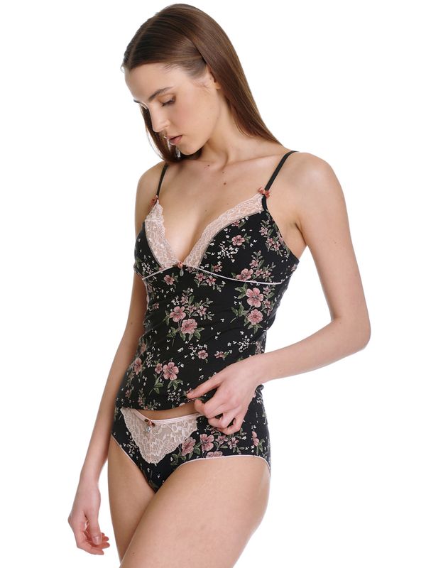 Nastrovje Potsdam Vive Maria Hibiscus Dream Damen Wäscheset: Top Mit Slip Schwarz Allover