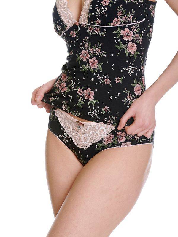 Nastrovje Potsdam Vive Maria Hibiscus Dream Damen Wäscheset: Top Mit Slip Schwarz Allover