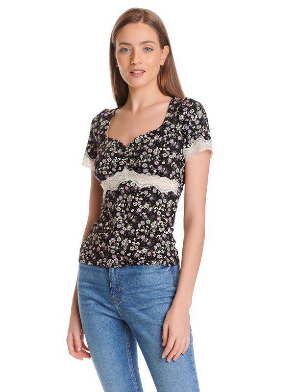 Nastrovje Potsdam Vive Maria Midnight Flower Damen T-Shirt Schwarz Allover