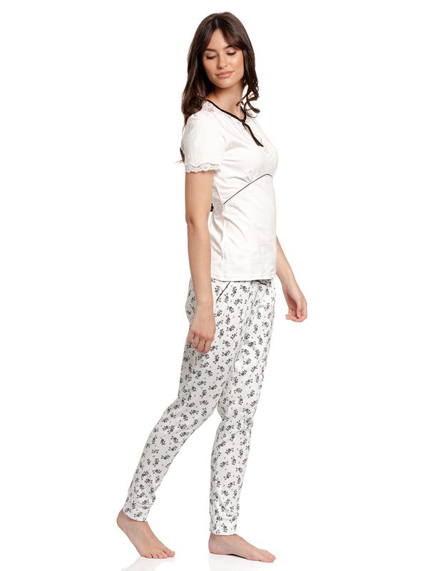 Nastrovje Potsdam Vive Maria Nostalgie Ripp Damen Pyjama Creme/allover