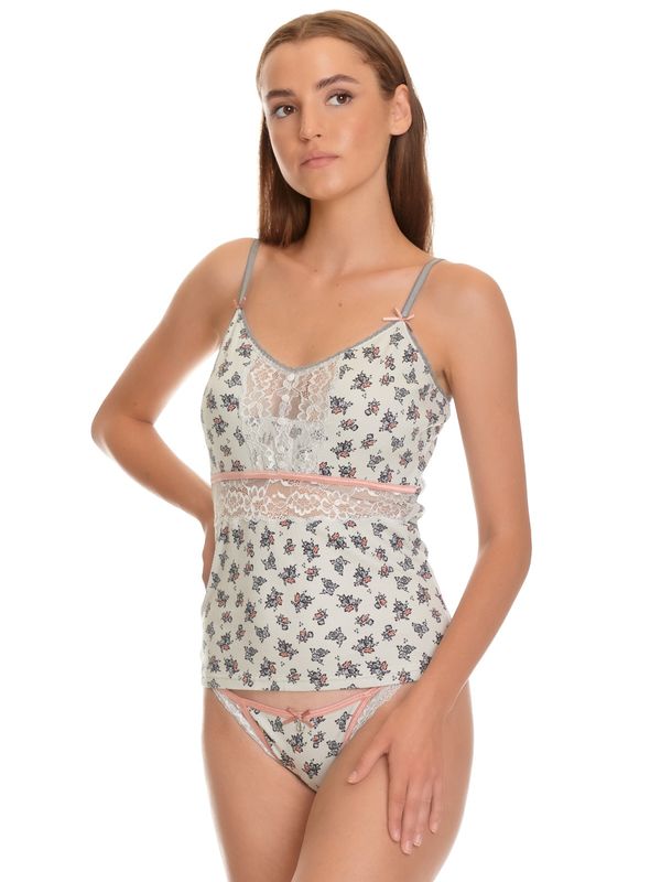 Nastrovje Potsdam Vive Maria Sugar Boudoir Damen Wäscheset: Top Mit Slip Hellgrau Allover