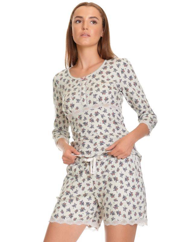 Nastrovje Potsdam Vive Maria Sugar Girl Damen Pyjama Hellgrau Allover