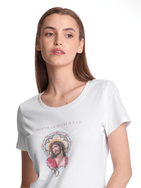 Nastrovje Potsdam Vive Maria Thank God Jesus Damen T-Shirt Weiss